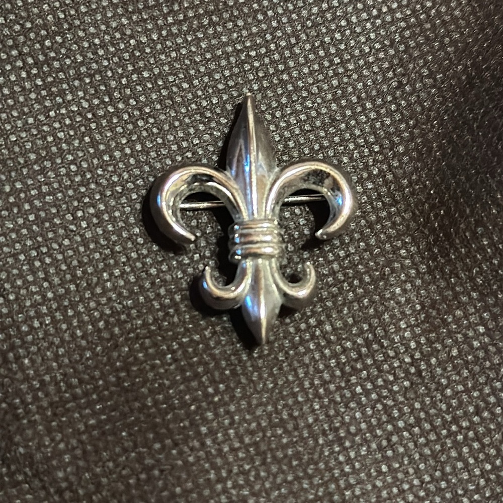 Vintage Fleur de Lis Pin, Pendant. Sterling Silver w/ Signature of Silversmith